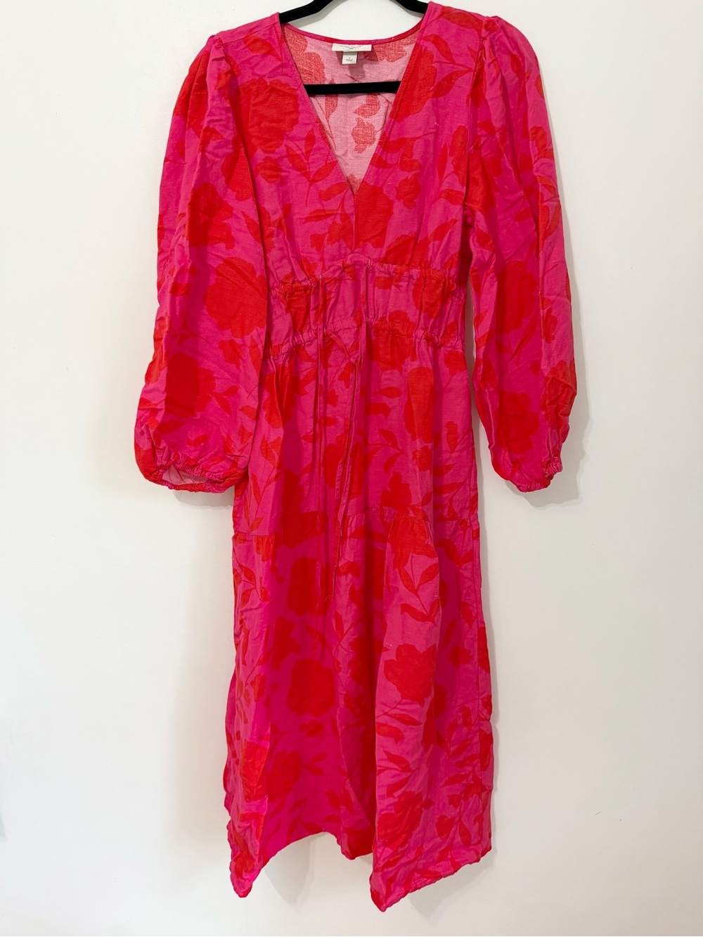 Kate Spade x Target Classic Rose Linen Long Sleeve Maxi Dress Pink/Red small